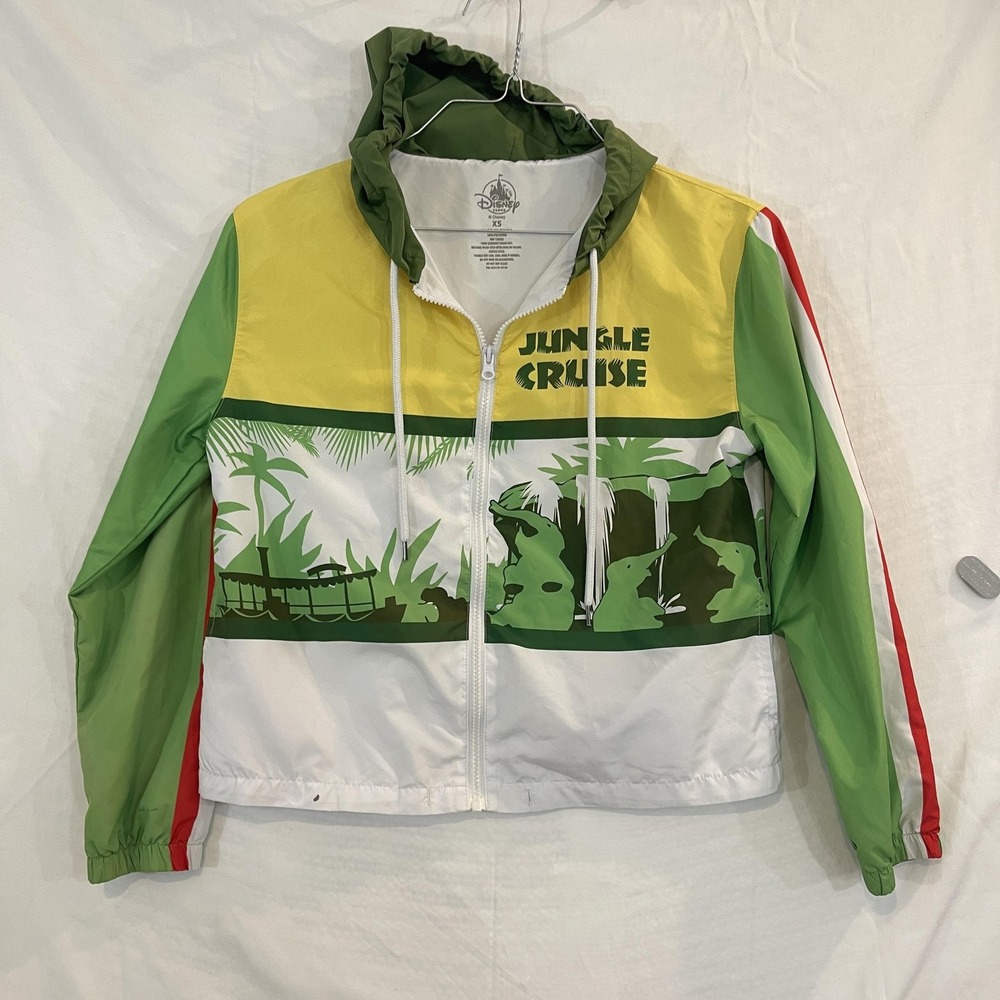 Disney Parks Jungle Cruise Jacket Womens XS Green Hooded Windbreaker Full Zip